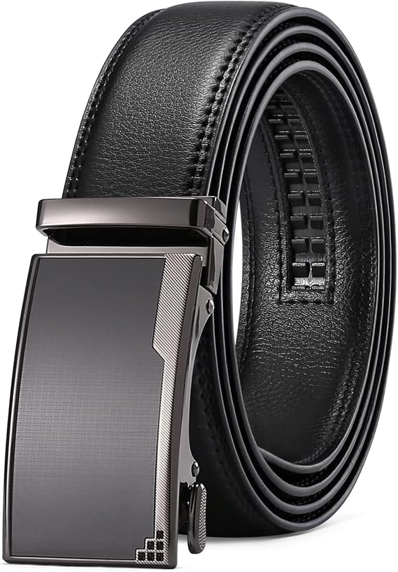 SENDEFN Men's Leather Belt Automatic Ratchet Buckle Slide Belt for Dress Casual Trim to Fit with Gift Box