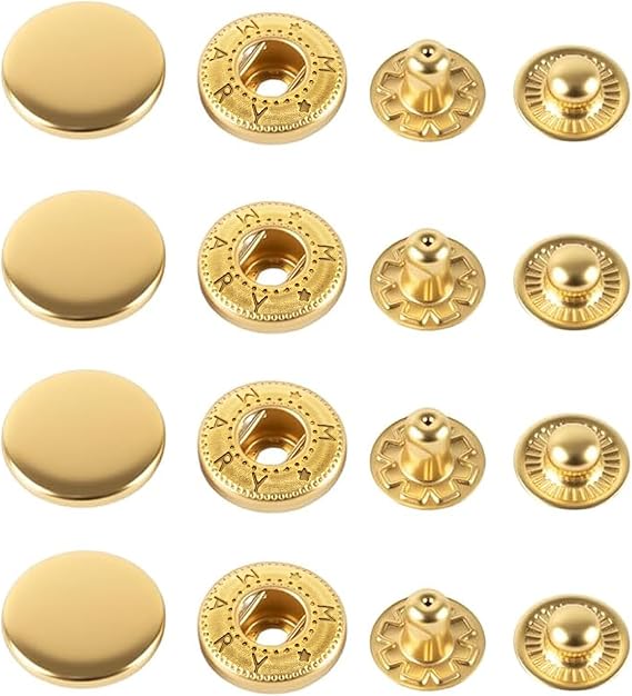 CRAFTMEMORE 50 Sets Gold Plating Snap Buttons S-Spring Socket Popper Fasteners for Jacket Bag Closures #831 VT8 (15mm (0.59"))