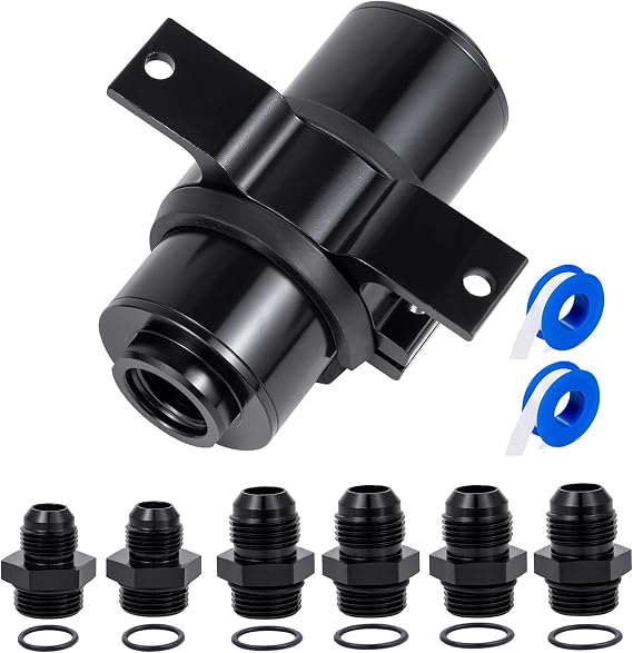 Inline Fuel Filter 100 Micron with 6AN 8AN 10AN Adapter,50MM Universal Bracket Clamp,100 Micron Inline Fuel Filter(Black)