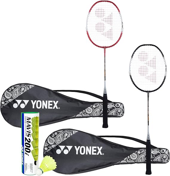 Yonex ZR 100 Light Badminton Combo (Set of 2 Yonex ZR 100 Light Badminton Racquet with Full Cover Black/Red + Mavis 200I Shuttlecock Pack of 6),Aluminium
