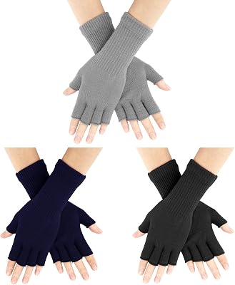 AURUZA 3 Pair Fingerless Gloves for Women Half Finger Gloves Winter Stretchy Knit Fingerless Mittens Unisex