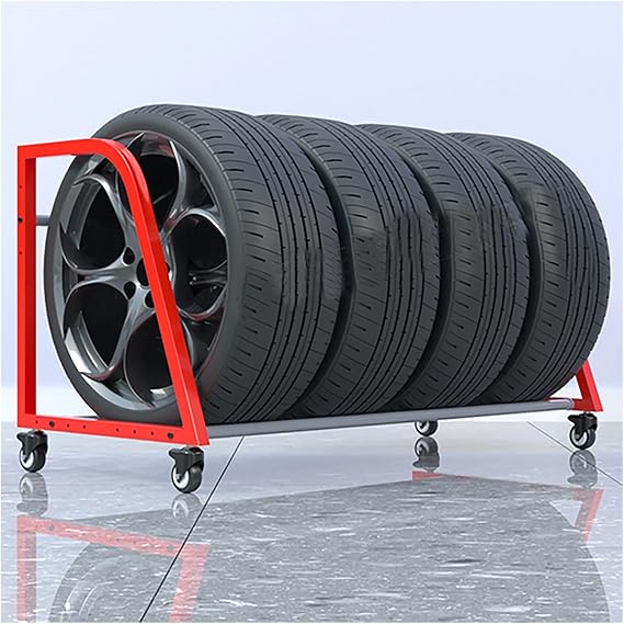 Rolling Tire Storage Rack On Wheels, Adjustable Metal Wheel Rim Organizer Holder for Workshop/Shed/Warehouse, Large Capacity Garage Accessories, Indoor Outdoo,