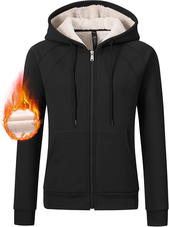 MoFiz Women's Zip Up Hoodie Fleece Sherpa Jacket Warm Winter Coats