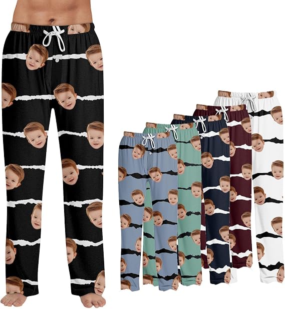 Custom Face Pajama Pants for Men Women Personalized Photo Lounge Pants Soft Lightweight Sleepwear Fun Printed Trousers with Adjustable Waistband Comfortable Bottoms