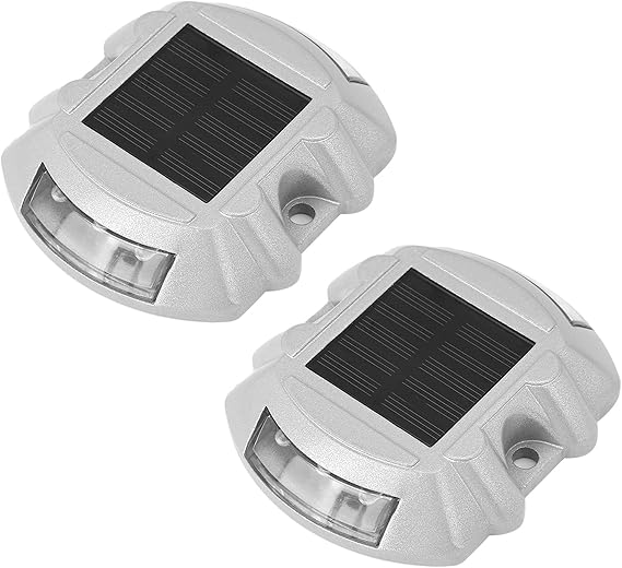 2pcs 6 LED Solar Road Stud Lights, Ground Garden Lawn Deck Pathway Outdoor Waterproofing Lamps, LED Driveway Lights Solar Powered, Powered Lawn [Energy Class A]