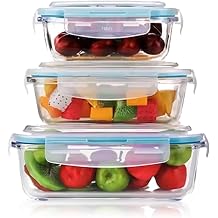 AGARO Borosilicate Glass Containers with Lids, 3 pcs Set, 370ml, 640ml &1040ml, Kitchen, Microwave, Oven & Freezer Safe, Baking Dish, Rectangle, Baking Tray, Scratch Resistant, Transparent
