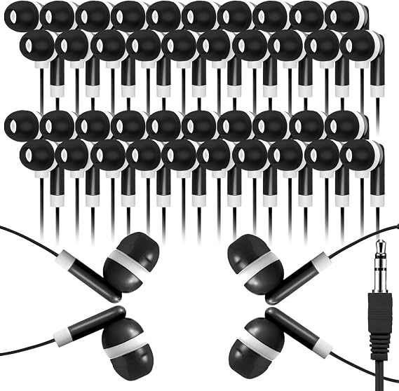 Bulk Earbud Headphones 100 Pack for School Classroom Kids, Wholeslae Wired Durable Earphones Class Set for Students Children Toddler Teens Boys Girls and Adult (XPG101, 100 PCS)
