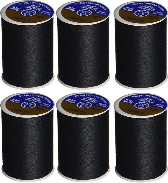 Coats & Clark All Purpose Sewing Thread for Sewing Machines, 100% Polyester High Quality Thread Spools for Hand Stitching, Medium Weight 35wt, 400 Yards, 6-Pack, Black