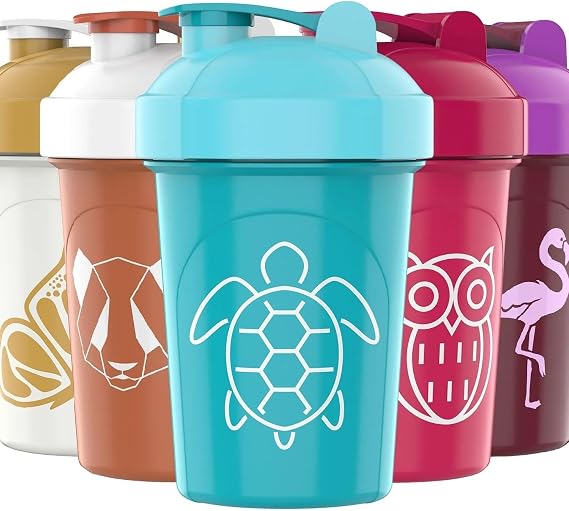 JEELA SPORTS [5 PACK Protein Shaker Bottles for Protein Mixes | Extra Mixing Grid | 20 oz Blender Shaker Cup with Measurement Marks on Side | BPA Free, Leak Proof, Dishwasher Safe