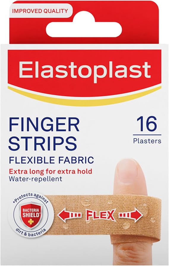 Elastoplast Extra Flexible Finger Strip Plasters (16 Pieces), Flexible and Durable Plasters for Fingers, Stretchy Fabric Plasters, Plasters Waterproof