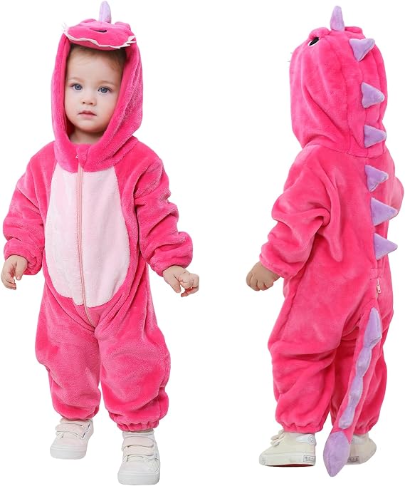Toddler Dinosaur Costume, Baby Hooded Animal Romper Jumpsuit for Dress Up