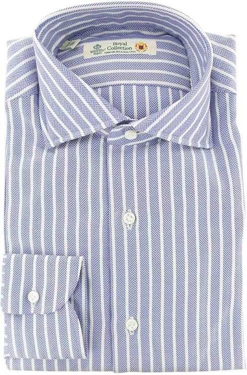 Luigi Borrelli Blue Patterned Button Down Spread Collar Cotton Slim Fit Dress Shirt, Size x-Small 14.5