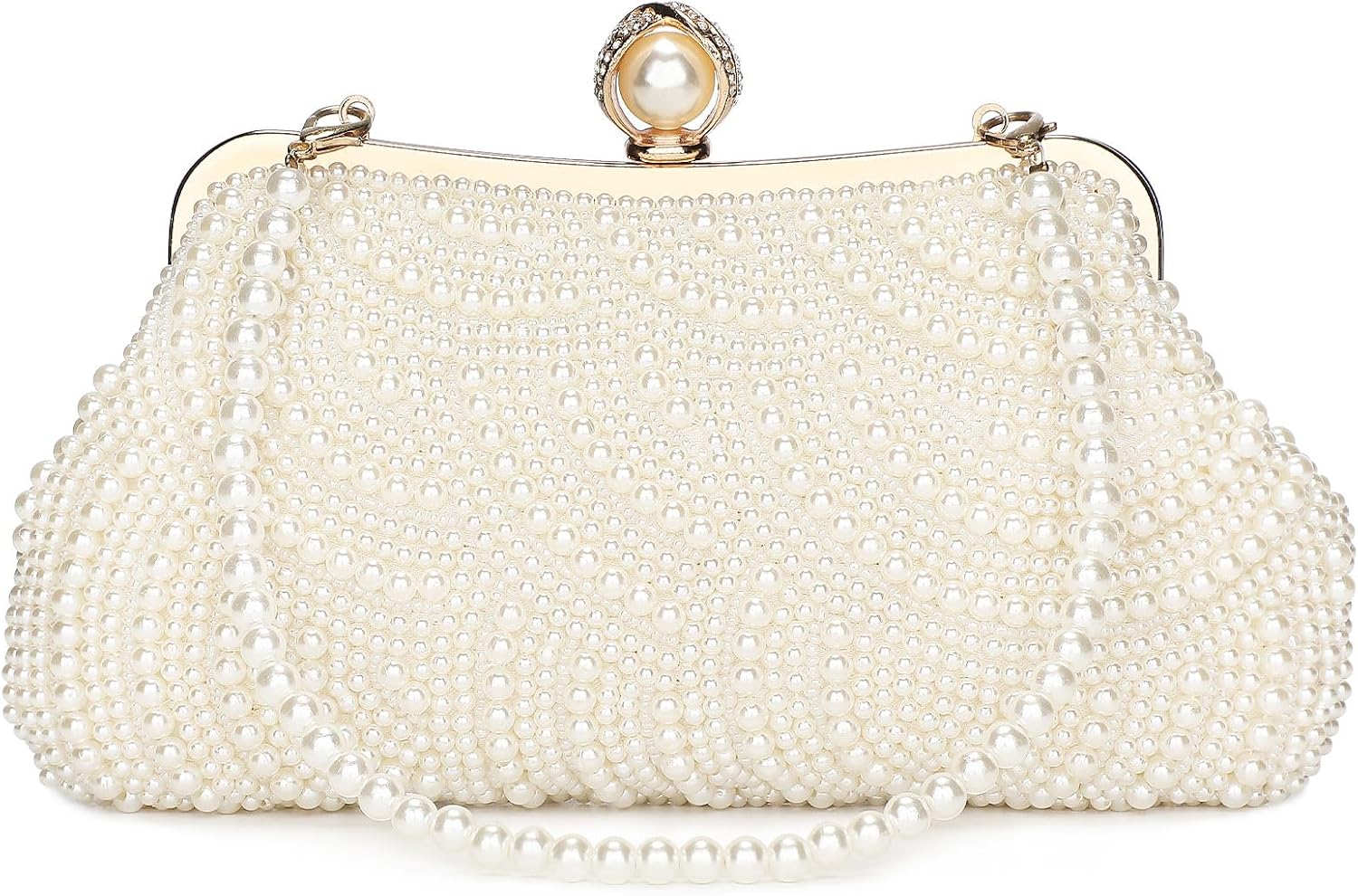 UBORSE Women Pearl Clutch Bag Noble Crystal Beaded Evening Bag Wedding Clutch with Pearl Chain
