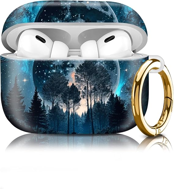 Compatiable for AirPod Pro 2nd/1st Generation Case,Lightweight & Durable Resistant Hard Case with Keychain,Stylish Design AirPod Case Cover for Women (Starry Sky and Forest)