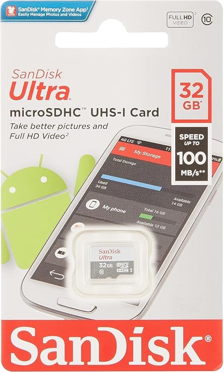 SanDisk Ultra microSDHC 32GB, C10, UHS-1, 100MB/s R, 3x5, 7Y