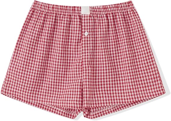 Women Gingham Boxer Shorts Y2k Cute Stripes Plaid Button Elastic Waist Lounge Boxers