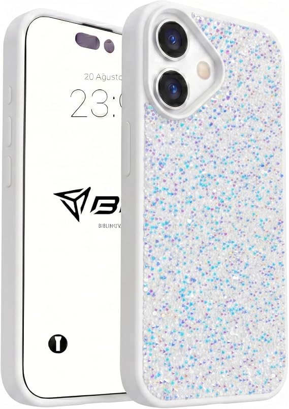 Babilden iPhone 17 İle Uyumlu Kılıf Luxury Sim Taşlı Parlak Glitter Premium Koruma Darbe Ve Çizilmelere Karşı Kaymaz Yüzey Kamera Korumalı Simli Telefon Kılıfı (Beyaz)