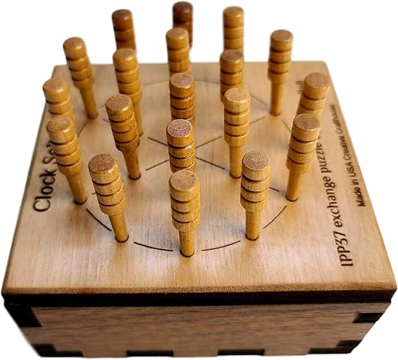 Creative Crafthouse Clock Solitaire Wood Peg Jumping Puzzle, 18 Challenges