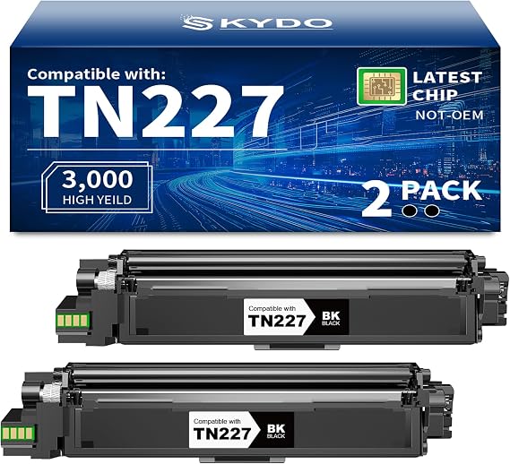 TN-227BK Toner Cartridge Compatible for Brother TN-227BK TN223BK, 2 Black