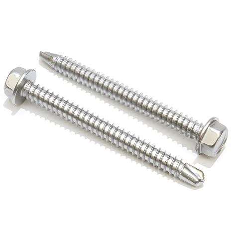 Bolt Dropper #14 x 2 Inches Stainless Steel TEK Screws - Pack of 50 Self-Tapping Screws - Corrosion-Resistant External Hex Washer Head Screws for Wood, Metal, Wet Environments, and Outdoor Projects