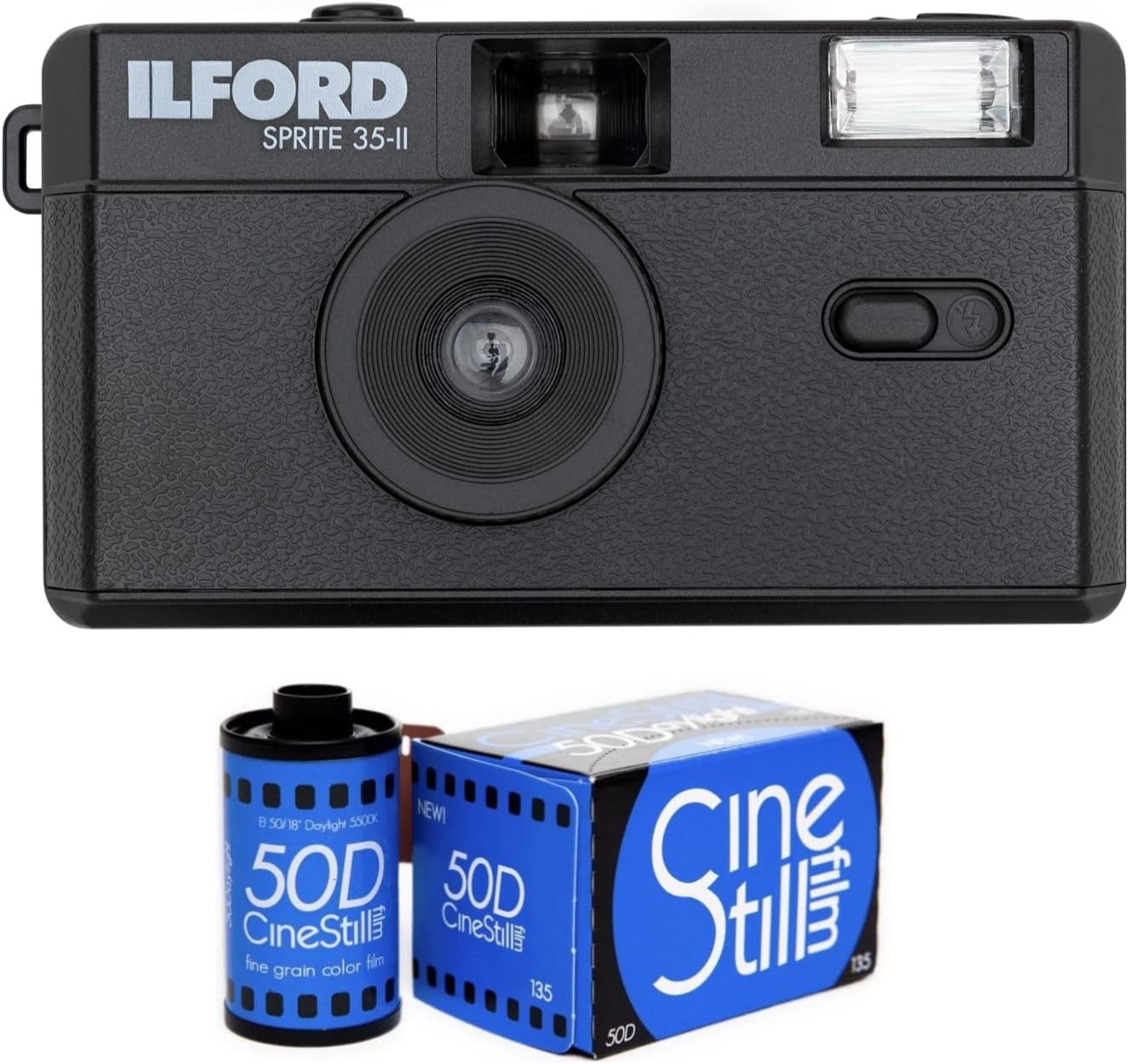 Ilford Sprite 35-II ReusableReloadable 35mm Analog Film Camera with CineStill 50Daylight Color Negative Film Bundle