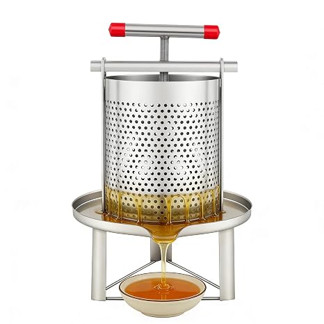 10L/2.6Gal Beeswax Press Machine & Honey Extractor, Stainless Steel Manual Press with 0.19in Filter Holes & Nylon Screen for Home/Commercial Use