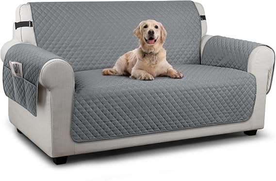 TAOCOCO Sofa 2 Seater Cover,Couch Covers with Storage Pockets,Anti Slip Settee Chair Covers,Machine Washable Sofa Protector for Dogs(Dark Grey)