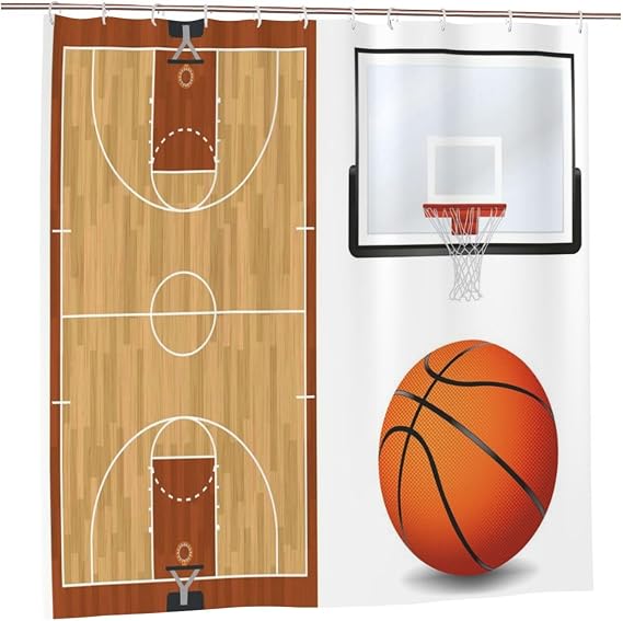 Basketball Court Backboard Print 72x72 Inch Shower Curtain Bathroom Curtain Mould Proof Polyester Fabric Bath Curtain With 12 Hooks Washable Quick-Drying