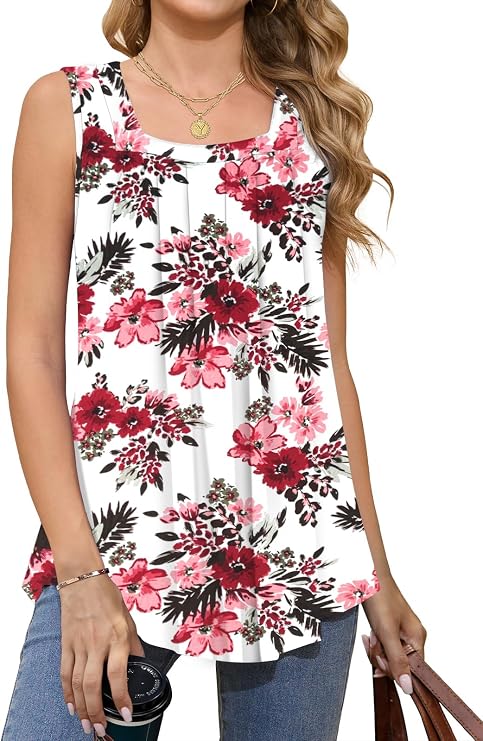 Tencede Women's Summer Tank Tops Square Neck Sleeveless Cute Casual Loose Flowy Fit S-4XL