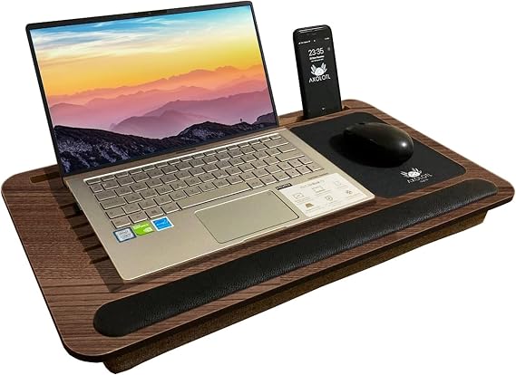 Axolotl Telefon Ve Tablet Bölmeli Minderli Laptop Sehpası Notebook Bilgisayar Çalışma Masası, Antik Meşe