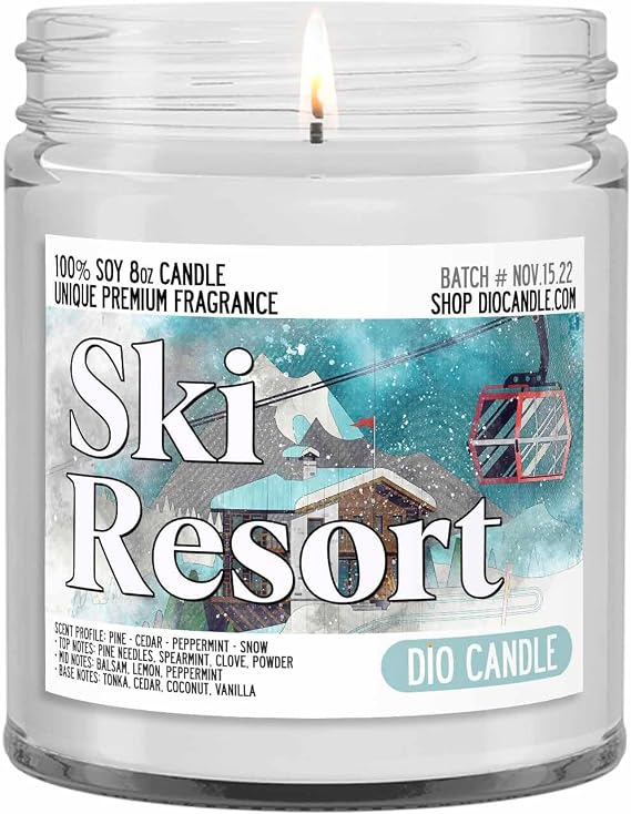 Ski Resort Scented Candle - Smells Like Pine - Cedar - Peppermint - Snow - 100% Naturally Vegan Soy and Premium Fragrance | Great Gift | Handmade in Denver, Colorado (8oz Glass Jar)