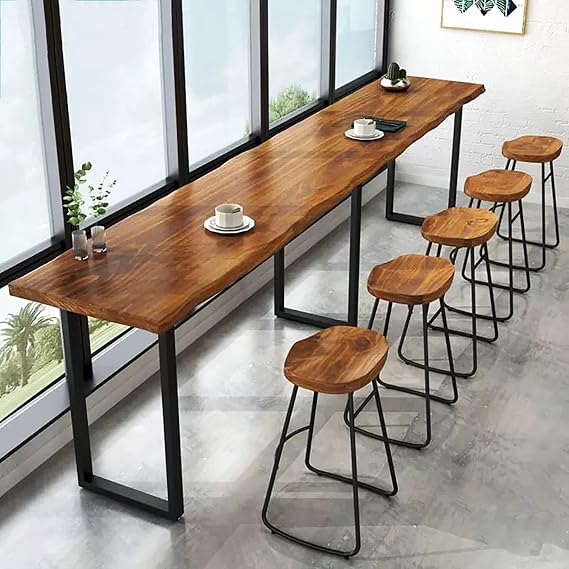 Industrial Bar Height Table,Solid Wood Bar Top Table Narrow Bar Table,Rectangular Pub Tables Tall Counter Height Table,Live Edge Dining Table Kitchen Table,No Stool(55.1", Brown)