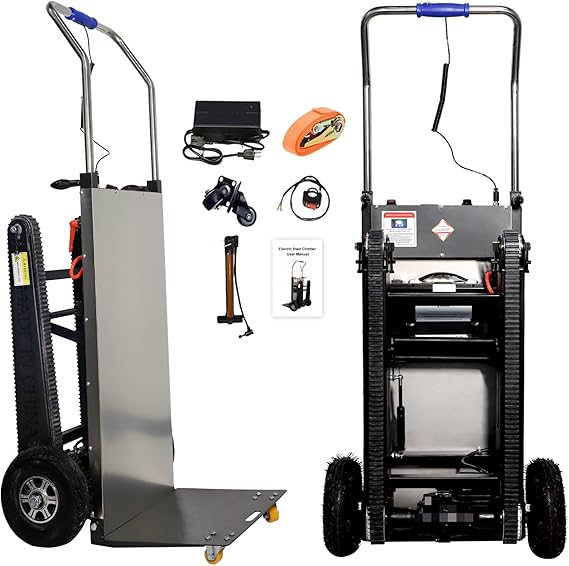 Electric Stair Climbing Dolly, 661LBS Load Capacity Hand Trucks Heavy Duty, 500W Hand Cart Dolly Electric Stair Climbing Hand Trucks with Rubber Tracks (Black)