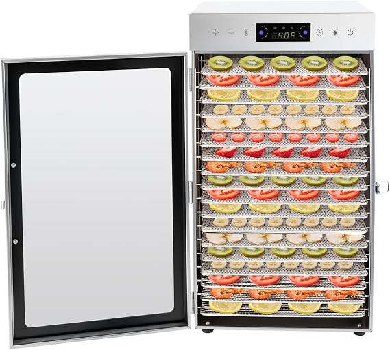 Food Dehydrator Machine 18 Stainless Steel Trays for Jerky Fruit Meat Vegetables, 86-194F Large Commercial Food Dryer l Adjustable Timer l Digital LED Display l Includes Recipe Book