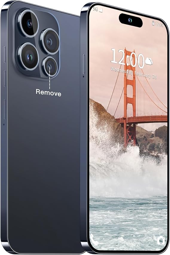 15 PMAX Unlocked Phone,Smartphone Battery 6800mAh 6.8" HD Screen The Phone,Android 14.0 16+512GB Cell Phone, 5G/Face ID/Fingerprint Lock/GPS,Blue Titanium