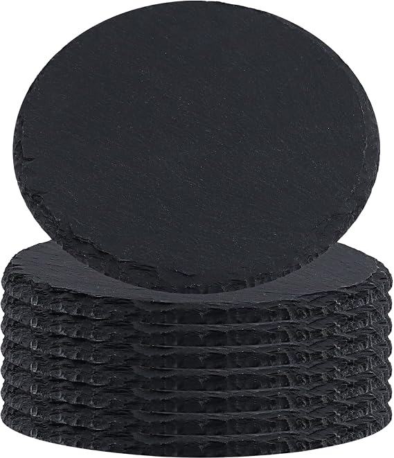 ZOENHOU 8 Pack 8 Inch Round Slate Cheese Board,Natural Black Slate Charcuterie Serving Plates for Meat,Appetizers