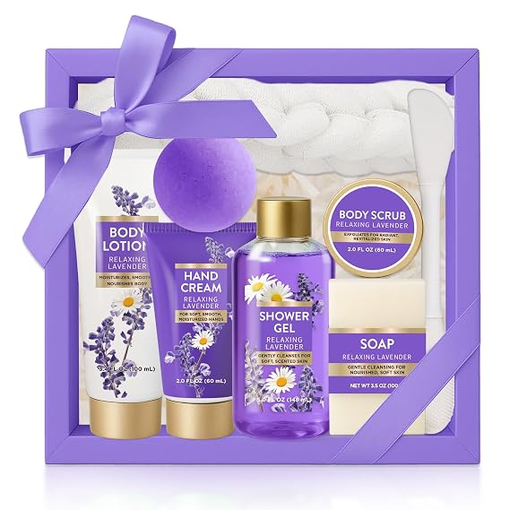 Spa Luxetique Gift Sets for Women, 8 Pcs Relaxing Lavender Baskets for Birthday