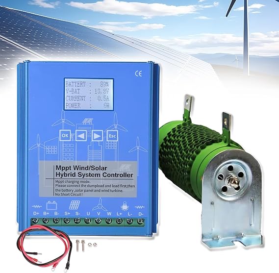8000W MPPT Charge Controller, Wind Solar Hybrid Charge Controller with LCD Display & Dump Load, Off-Grid Hybrid Charge Controller for Solar Panel,12V