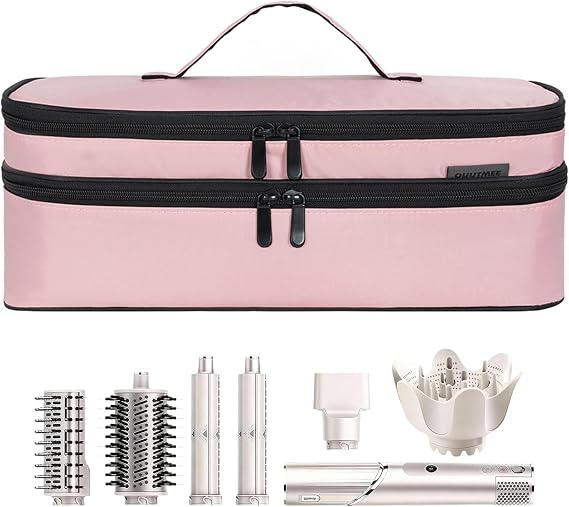 Travel Carrying Case Compatible with Shark Flexstyle,Storage Case for Revlon One-Step Hair Dryer and Volumizer Hot Air Brush Portable Organizer Bag for Dyson Airwrap Styler,Pink,15 IN