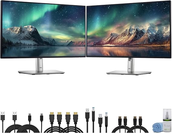 Dell P2725H 27 Full HD (19201080) IPS LED 100Hz Monitors (2X) Dual Monitor Setup, Slim Bezel, Tilt-Adjustable Stand + 2 USB-C Cables + Cleaning Kit