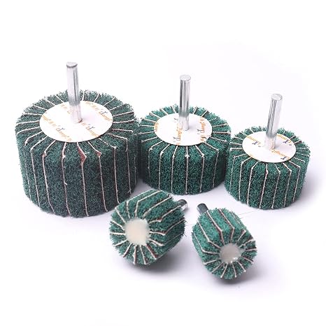 ATOPLEE 5pcs Mounted Interleaf Flap Wheels,120# Mounted Flap Wheels for Remove Rust and Weldding Burr Sanding Finishing 25mm,30mm,40mm,50mm,60mm