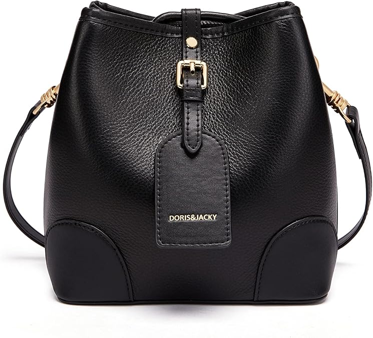 DORIS&JACKY Small Leather Bucket Crossbody Shoulder Purse for Women