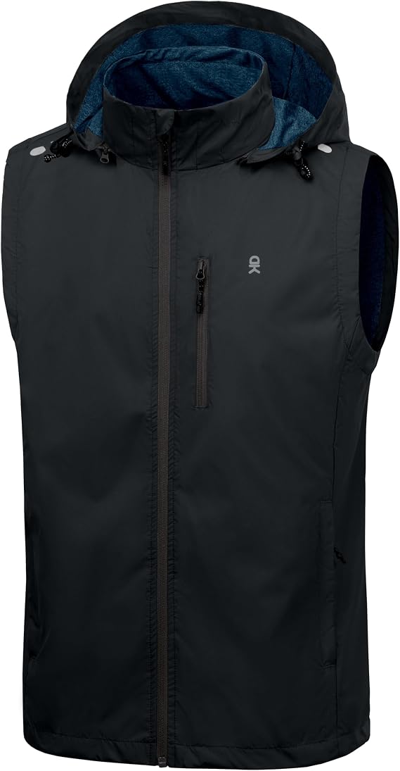 Little Donkey Andy Men's Lightweight Softshell Vest Detachable Hood Windproof Golf Sleeveless Jacket for Hiking Running