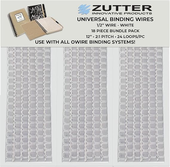 Zutter Binding Wires - White Bundle Pack - Use with Any and All owire Binding Systems! (Zutter Binding Wires 1/2" - White 18 Piece Bundle Pack)