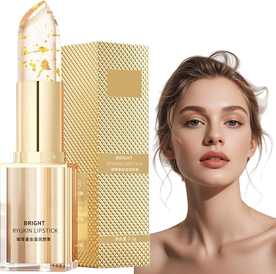 Gold Crystal Temperature Changing Lipstick,Transfer Proof Long Lasting Lip Stain & Moisturising Lip Balm,Lip Gloss & Lip Plumper Makeup,Hydrating Gold Foil Lipstick,Lightweight Essence Lipsti/ck