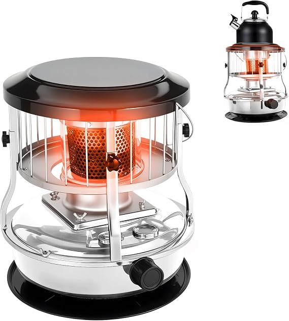 2-in-1 Kerosene Heater and Stove, 9000 BTU Portable Indoor Outdoor Heater for Emergency, Camping, 4.5L Fuel Capacity for 21 Hours Heat, Non-Electric Radiant for Room (White)