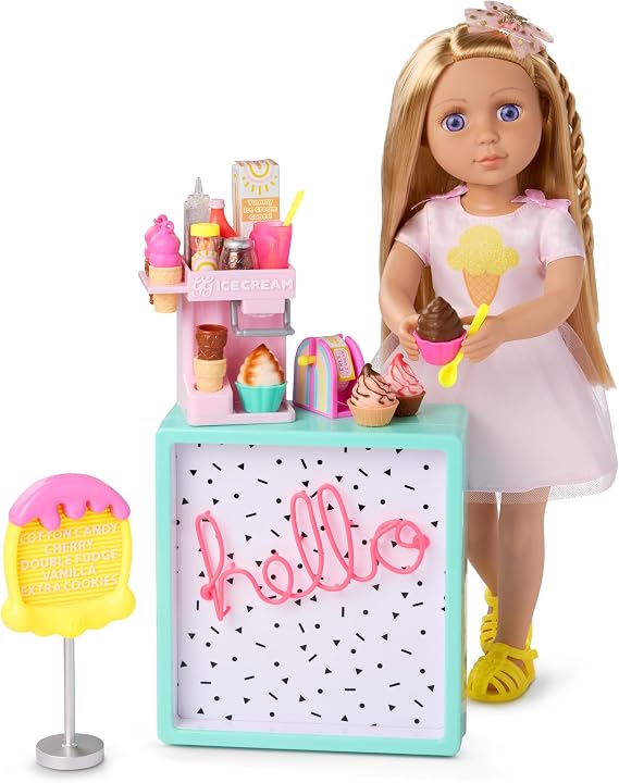 Glitter Girls 14 Inch Doll Ice Cream Playset, Lacy Counter Set, Dolls