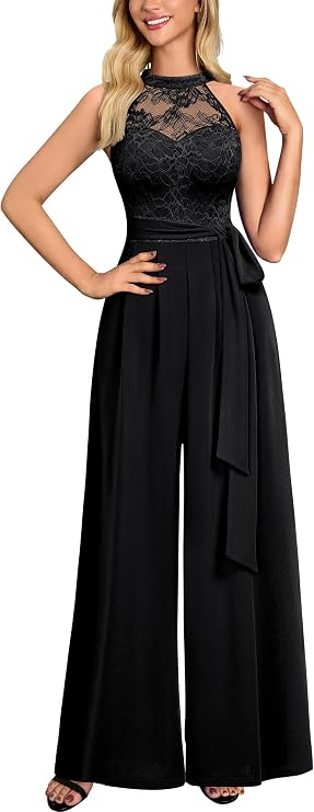 Miusol Women's Sexy Halter Neck Casual Jumpsuit With Belt One Piece
