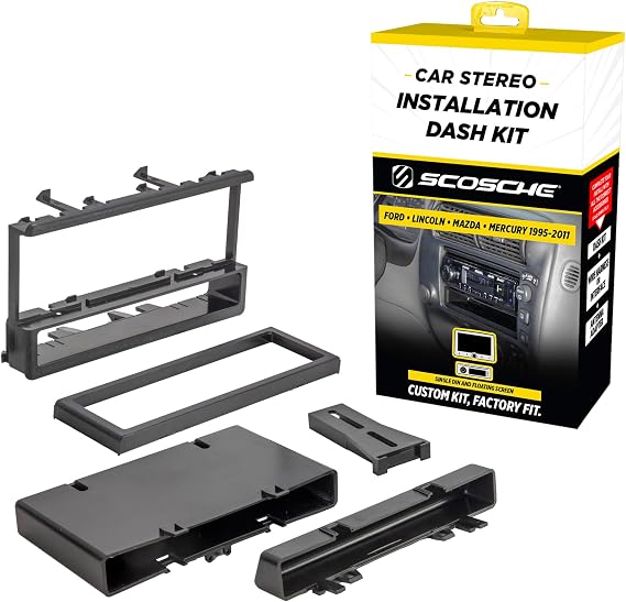 Scosche FD1327B Single DIN Dash Kit Compatible with Select 1995-11 Ford, Lincoln, Mazda and Mercury Vehicles - Car Stereo Install Kit - Single DIN Only - See Fit Guide in Images to Verify Your Vehicle