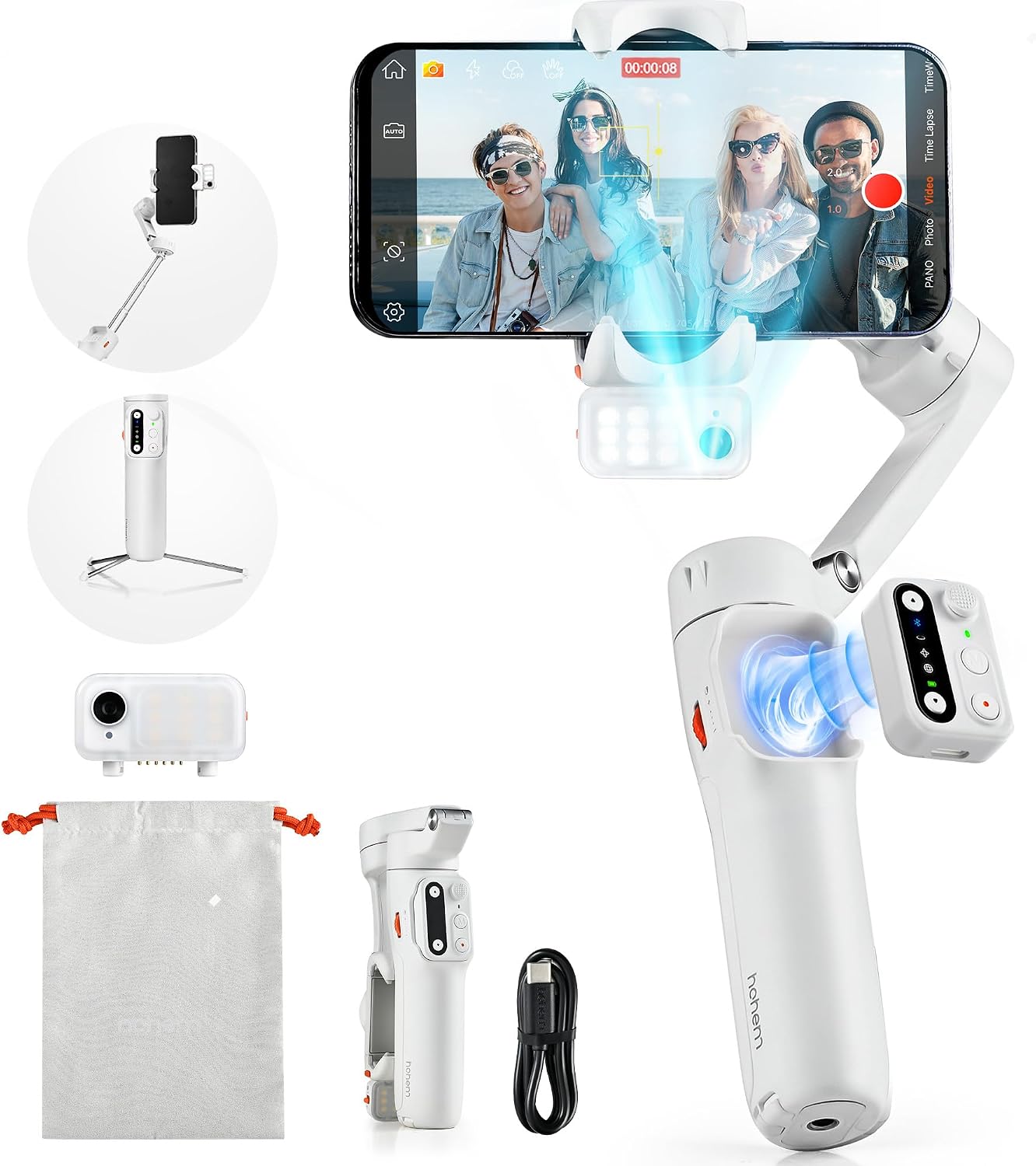 hohem iSteady V3 Gimbal smartphone, upgraded 3-axis gimbal stabilizer, magnetic AI tracker, removable controller, integrated extended mast and tripod, foldable for live broadcast